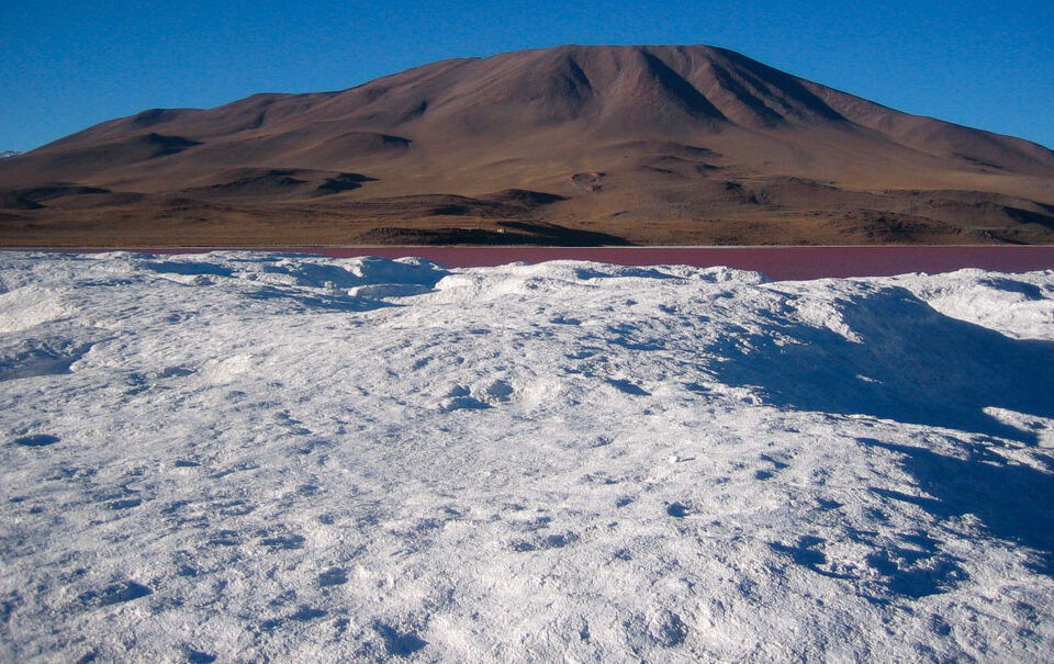 Bórax acumulado en la Laguna Colorada (Bolivia)